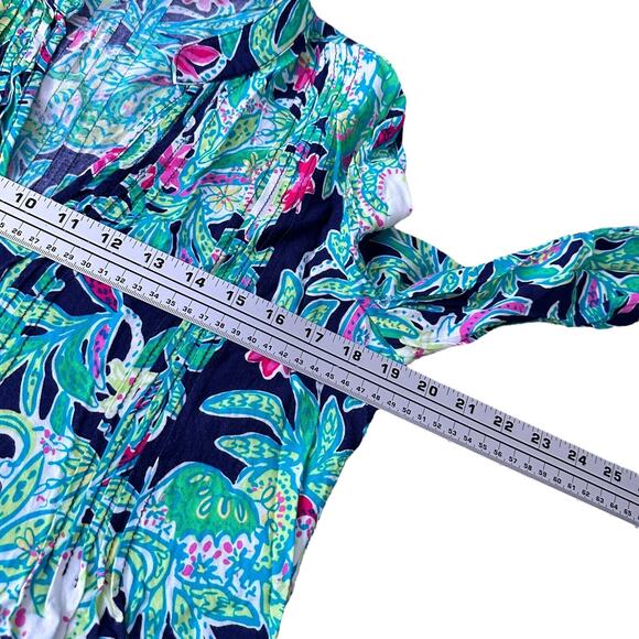 Lilly Pulitzer Sarasota Tunic Top Women’s Medium Green Black Trunk Show Pintuck - Picture 8 of 10